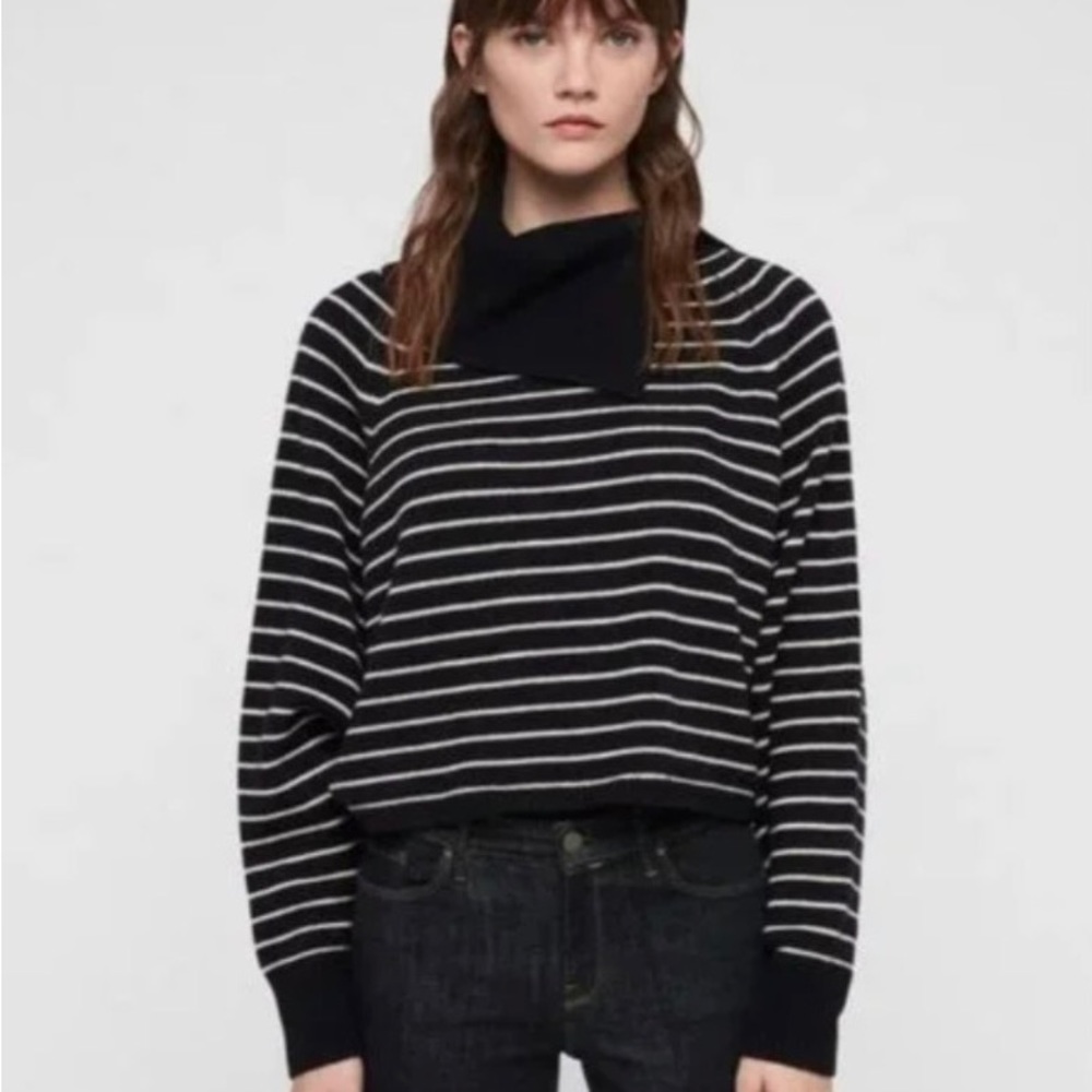 All Saints Maddie Striped Roll Neck Jumper Wool Sweater Small